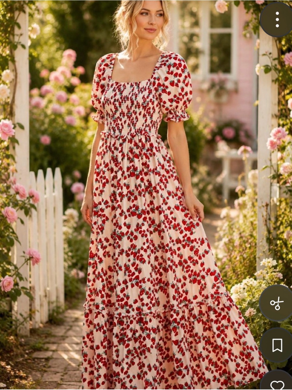 Betsey Johnson Maxi Dress with Red Strawberry Print - Picture 7 of 7